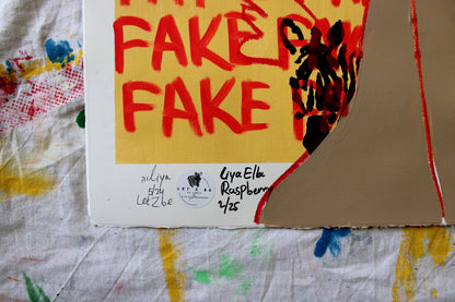 "Close-up of the signature and edition number on the bottom left corner of Liya Ella Raspberry’s painting from the expanded 'It Came Out a Bit Sad, So I Put on a Smile' series. The image shows the artist's signature, the 'Let Z Be' studio logo, and the unique edition number of the artwork."