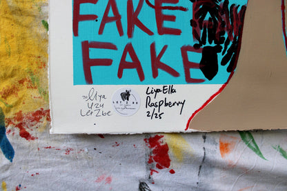 "Close-up of the signature and edition number on the bottom left corner of Liya Ella Raspberry’s painting from the expanded 'It Came Out a Bit Sad, So I Put on a Smile' series. The image shows the artist's signature, the 'Let Z Be' studio logo, and the unique edition number of the artwork."

