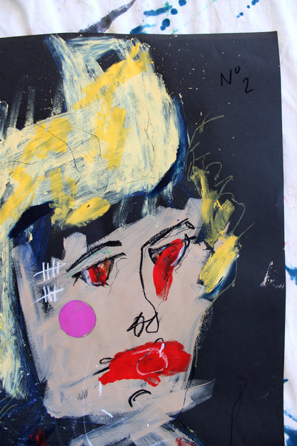 "Close-up of abstract expressionist artwork from the PTSD series, emphasizing bold brushstrokes and vivid details, portraying emotional depth and resilience."