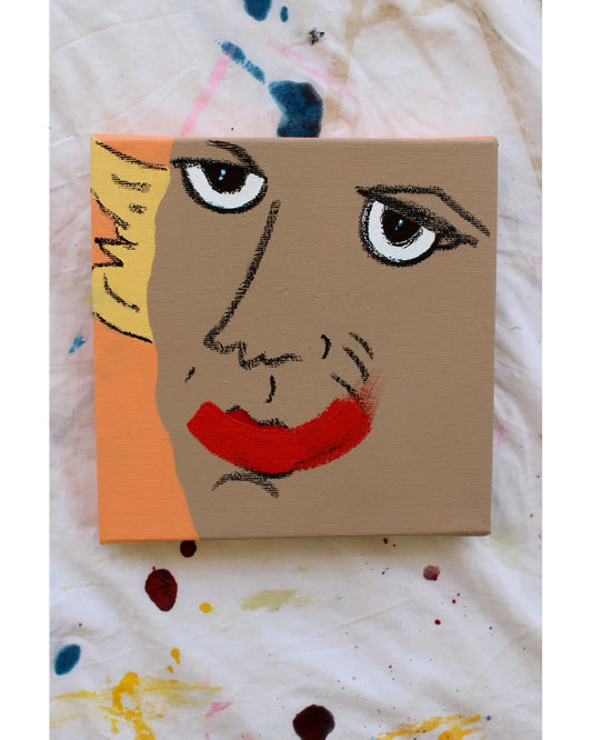 Portrait painting of a smiling face, acrylic, oil, and pastel, exploring authenticity and hidden emotions – Let Z Be Studio.