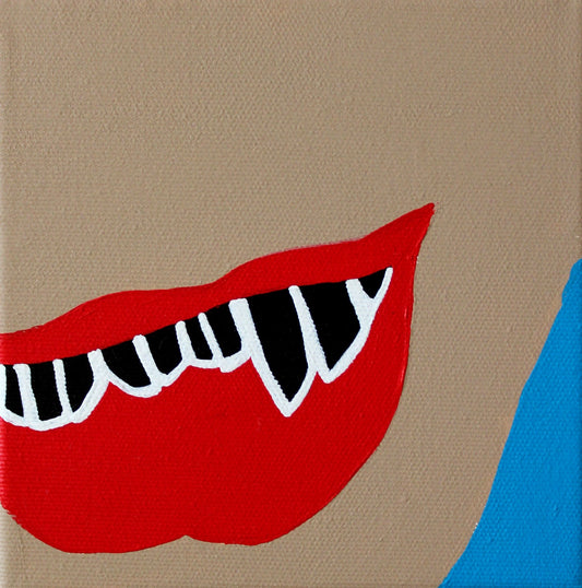 Close-up of "Play Me, Boy. Mouth No.4" by Liya Ella Raspberry – a pop art painting from the PLAY ME, BOY. series, featured in ZINE by Let Z Be.